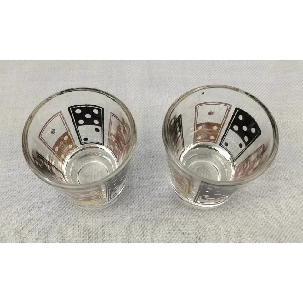 Vintage Anchor Hocking Shot Glasses‎ Black & Gold Dice Domino 1oz